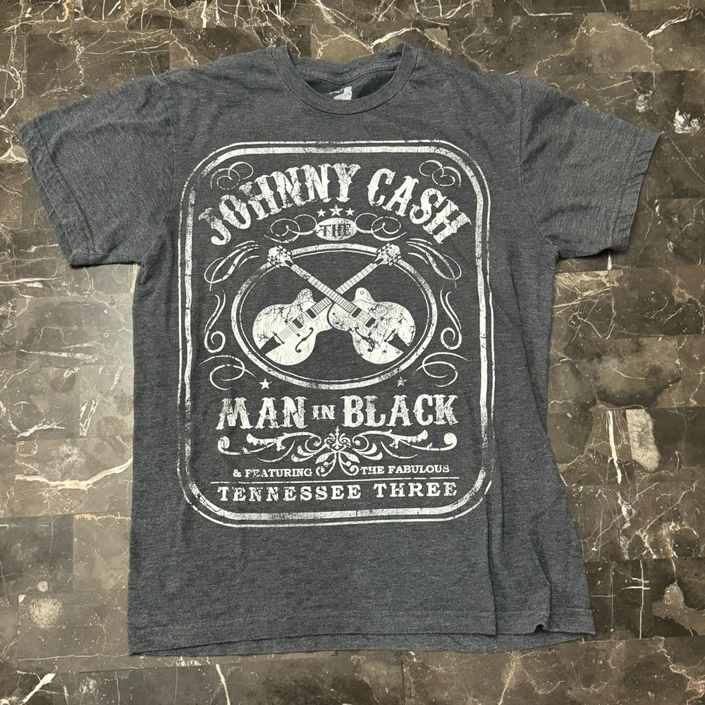 Johnny Cash Man In Black Graphic T-Shirt SmallShirt Charcoal Dark Gray